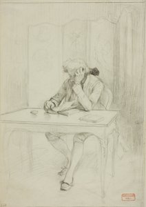 Mann in Kleidung des 18. Jahrhunderts, am Tisch sitzend und lesend von Charles Bargue
