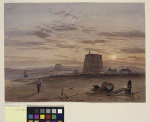 Martello-Turm in St. Leonards gegen die untergehende Sonne von Charles Bentley