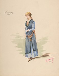 Kostümentwurf für Andrey, Beschreibungsblatt der Accessoires, 1889