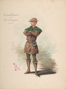 Kostümentwurf für Touchstone [a], Beschreibungsblatt des Kostüms und Zubehörs..., 1889