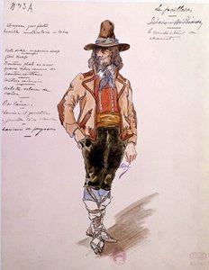 Kostüm des Kutschers für die Oper „Pagliacci“ von Ruggero Leoncavallo. Aquarell von Charles Bianchini
