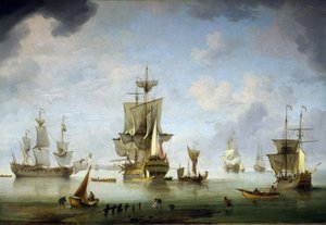 Ankerplatz im Solent, einer Meerenge zwischen der Isle of Wight und England von Charles Brooking