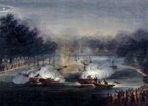 Ansicht eines Scheingefechts auf der Serpentine, Hyde Park, London, 1814 von Charles Calvert