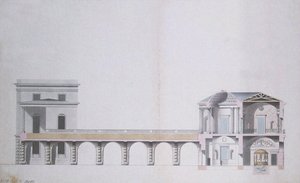 Querschnitt des Achatpavillons und des Hängenden Gartens in Zarskoje Selo, ca. 1780