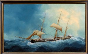 Ein Dreimastsegler in der Flucht. Gemälde von Charles Cheri Dubreuil (Cheri-Dubreuil) (1828-1880) 1865 - Fécamp. Musée des Terre-Neuvas - Ein Dreimaster auf der Flucht. Gemälde von Charles Dubreuil (19. Jahrhundert) von Charles Cheri Dubreuil