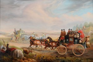 Hull-London Royal Mail trifft auf eine Reisekutsche auf der Straße, ca. 1835 von Charles Cooper Henderson