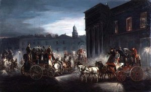 Der Edinburgh Mail Coach und andere Kutschen in einer beleuchteten Straße von Charles Cooper Henderson
