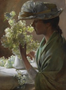 Dame mit einem Blumenstrauß (Schneebälle)
