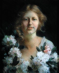 Porträt einer Dame mit Blumen von Charles Courtney Curran