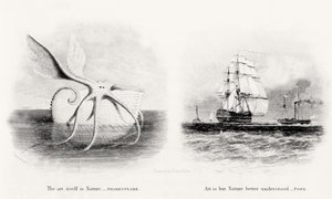 Ein Riesenkalmar und zwei Schiffe auf See, graviert von George Cooke (1781-1834) von Charles Curtis
