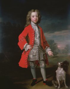 Porträt eines Jungen mit roter Jacke und seinem Spaniel
