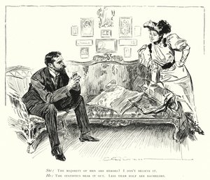Männer sind Helden - weniger als die Hälfte sind Junggesellen (Lithografie) von Charles Dana Gibson