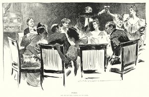 Puzzle, finde den Mann, der für das Abendessen bezahlt (Lithographie) von Charles Dana Gibson