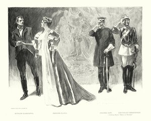 Rudolph Rassendyll, Prinzessin Flavia, Oberst Sapt, Leutnant Bernenstein (Lithographie) von Charles Dana Gibson