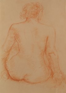 Sitzender Akt von hinten (Rötel auf Papier) von Charles Despiau
