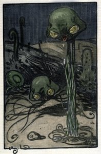 Ein Bewohner des Planeten Mars. Illustration von M. Dudouyt (1885-1946) für den Roman von Herbert George Wells (1866-1946) „Der Krieg der Welten“