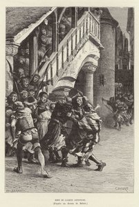 Tod von Jacques Artevelde. Tod des flämischen Kaufmanns und politischen Führers Jacob van Artevelde durch die Hand eines Mobs, Gent von Charles Edouard Delort