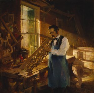 Henry Engelhard Steinway an seiner Werkbank, ca. 1920