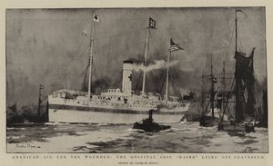 Amerikanische Hilfe für die Verwundeten, das Hospitalschiff Maine vor Gravesend von Charles Edward Dixon