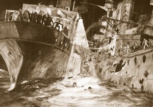 Flugleutnant Rutland rettet einen verwundeten Seemann, der ins Meer gefallen war von Charles Edward Dixon
