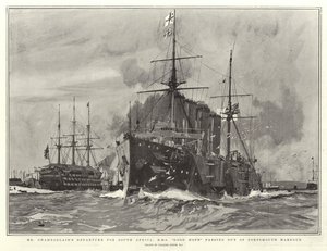 Mr. Chamberlains Abreise nach Südafrika, H.M.S. Good Hope verlässt den Hafen von Portsmouth von Charles Edward Dixon