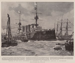 Rückkehr der Marineverteidiger von Ladysmith, HMS Powerful kommt in Portsmouth an