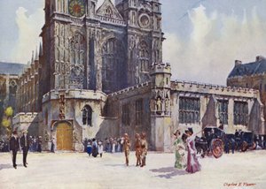 Westminster Abbey, wo König Edward VII. und Königin Alexandra ausstiegen von Charles Edwin Flower