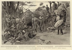 Hart erkämpfte Beute in Rhodesien, das Wegtragen der Kriegsbeute nach der Einnahme eines Kopje Kraal