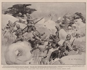 Die Schlacht von Spion Kop, der Sturm auf den Berg unter schwerem Beschuss