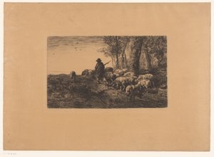 Hirte mit einer Gruppe Schweine von Charles Emile Jacque (attributed to)