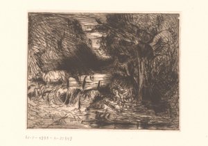 Landschaft mit Kuh und Wasserlauf von Charles Emile Jacque (attributed to)