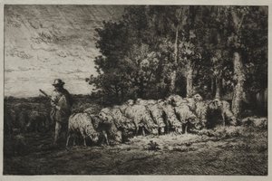Eine Herde am Waldrand von Charles Emile Jacque