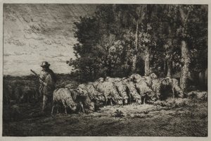 Eine Herde am Waldrand, 1880 von Charles Emile Jacque