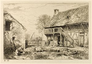 Hof eines Bauernhauses von Charles Emile Jacque