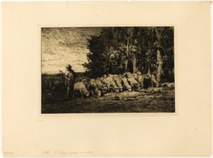 Schafherde am Waldrand von Charles Emile Jacque