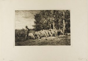 Schafherde am Waldrand von Charles Emile Jacque