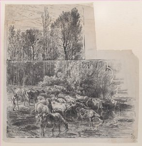 Hirte und Vieh an der Furt, ca. 1850 von Charles Emile Jacque