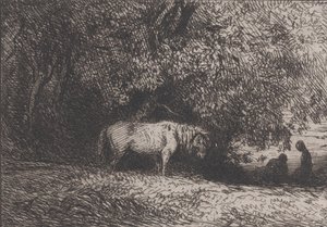 Pferd unter einem Ast, 1846 von Charles Emile Jacque