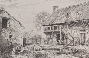 Landschaft eines Bauernhofs, 1845 von Charles Emile Jacque