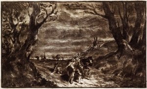 Mann führt Pferd von Charles Emile Jacque