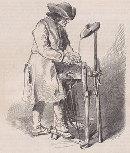 Musée du Louvre, Sammlung der Zeichnungen, Der Scherenschleifer, von Watteau, aus Magasin Pitto..., ca. 1852