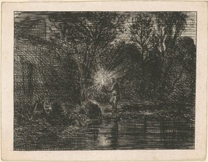 Flussufer bei Nacht von Charles Emile Jacque