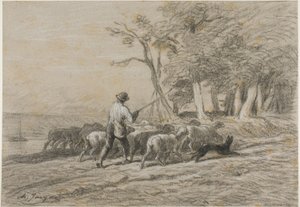 Hirte und seine Herde von Charles Emile Jacque