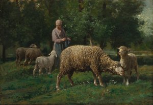 Hirtin mit Schafen, um 1876