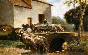 Die Herde zieht ab von Charles Emile Jacque