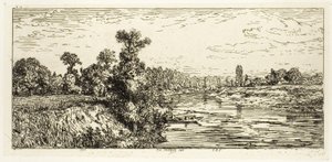 Die Insel Aligre, mit zwei Booten von Charles Emile Jacque