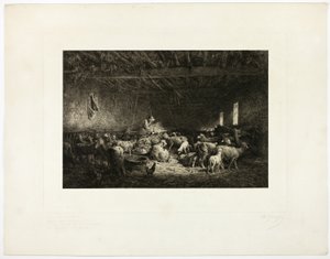 Der große Schafstall, horizontale Platte von Charles Emile Jacque