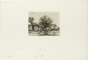 Bäume und Kühe in der Nähe eines Teichs von Charles Emile Jacque