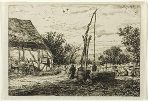 Brunnen in einem Bauernhof von Charles Emile Jacque