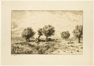 Weiden in einer Landschaft von Charles Emile Jacque